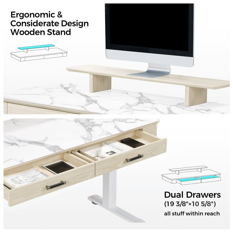 Eureka Ergonomic 55" Slate Stone Standing Desk Executive Writing Desk with 2 Drawers & Monitor Stand