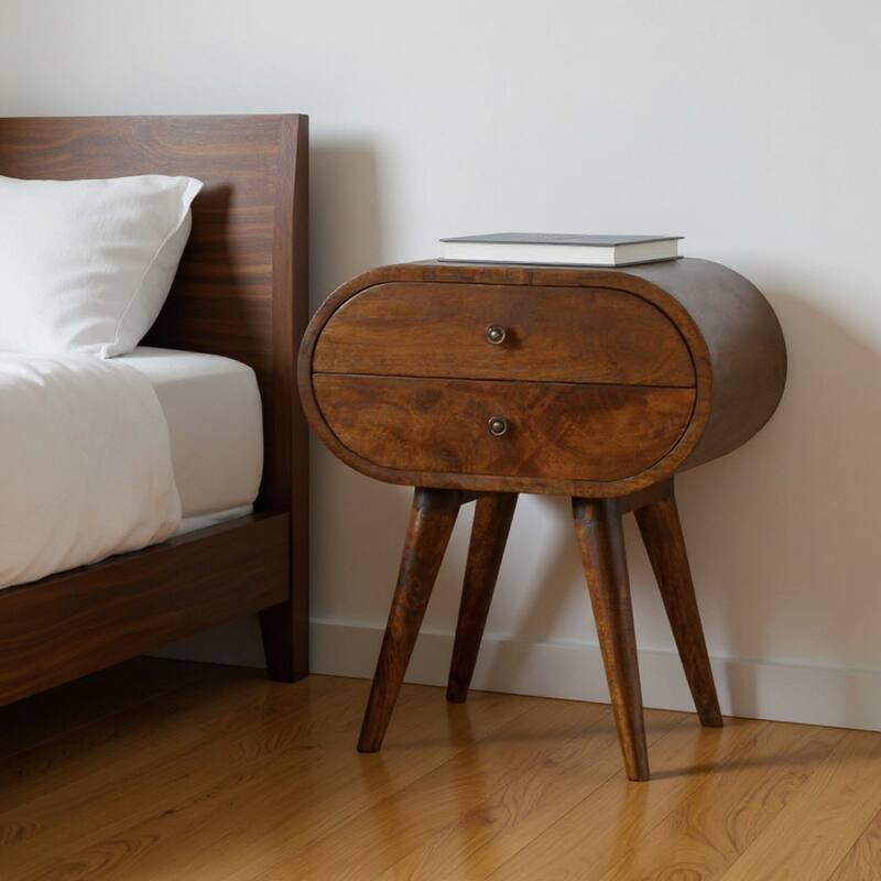 HomeRoots 21" Chestnut Solid Wood Oval Two Drawer Nightstand - Chestnut - 2-drawer