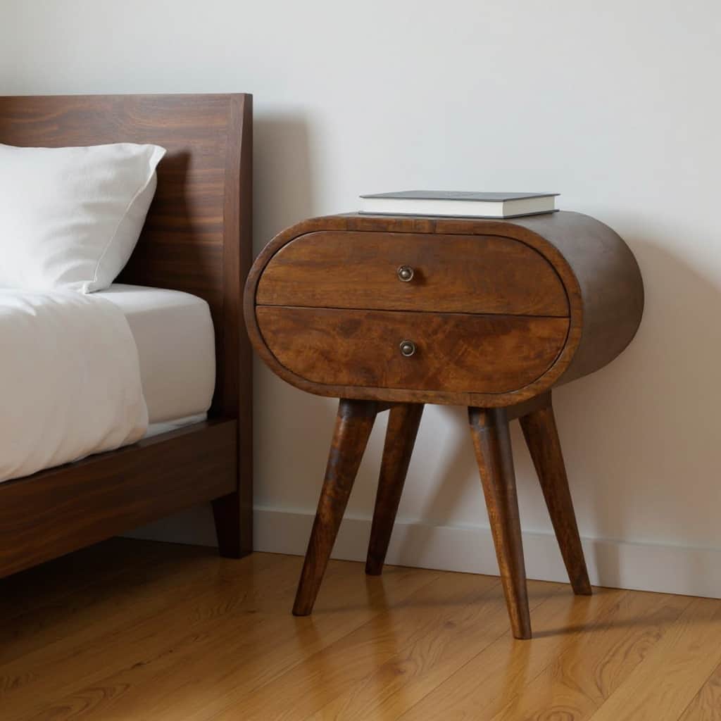 HomeRoots 21" Chestnut Solid Wood Oval Two Drawer Nightstand