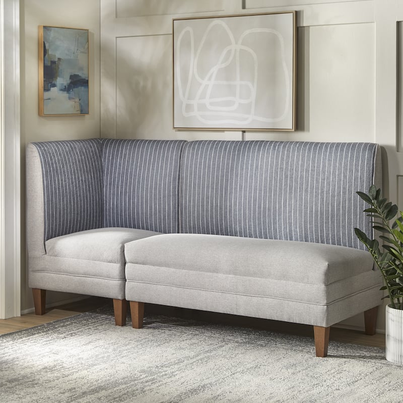 Lifestorey Phillips 2-Piece Upholstered Bench Set - Set of 2 - Light Grey/Dark Grey Stripe
