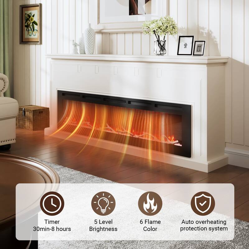 Clihome 30-72Inch Recessed Wall-mounted w/ RC (1500W) Electric Fireplace