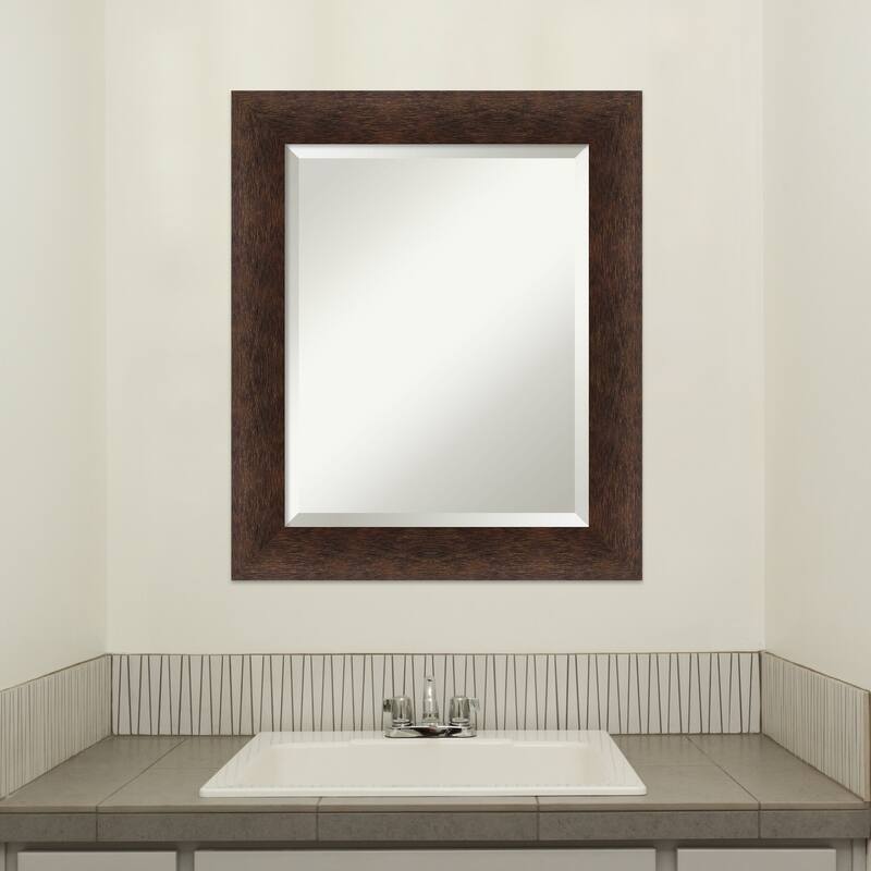 Warm Walnut Beveled Wood Framed Bathroom Vanity Wall Mirror - Warm Walnut