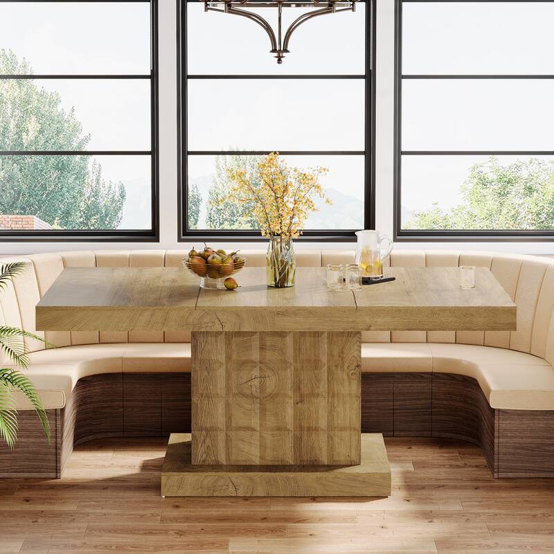 63'' Wood Rectangular Kitchen Dining Table with Pedestal for 4-6