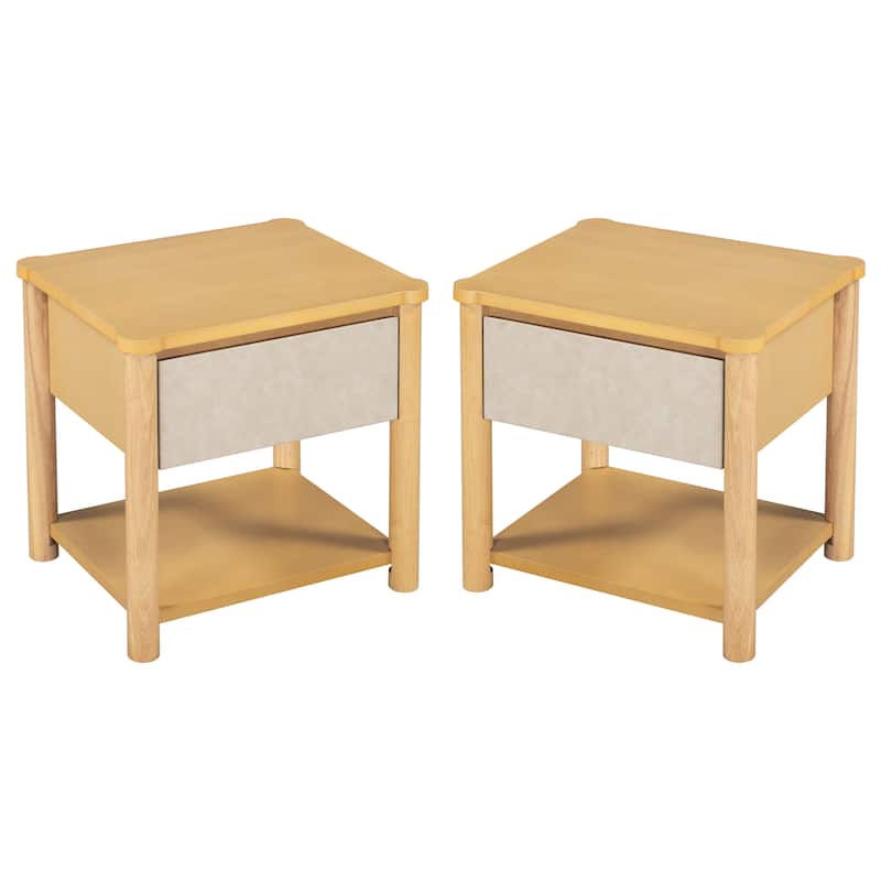 Farmhouse Bedside Table Nightstands with Drawer, Set of 2 Bedside Table File Cabinet with Open Shelf