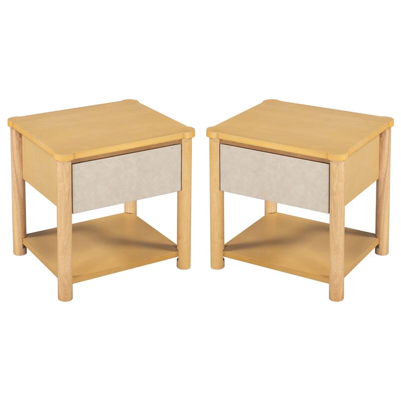 Roomfitters Set of 2 Nightstands with Storage Shelf, Mid Century Modern Bedside Tables for Living Room