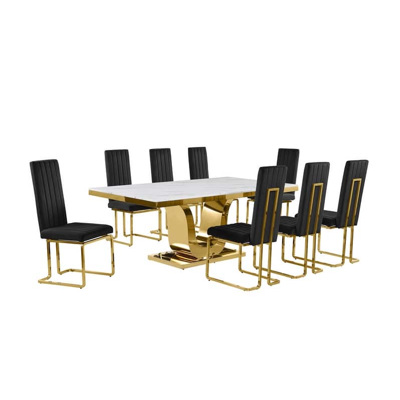 Best Quality Furniture D321-SC344-7 Dining Set with 78" White Marble Top