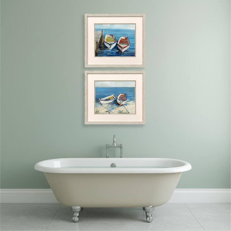 HomeRoots Set Of Two Day of Fishing Distressed White Framed Wall Art - 20.00 in. x 17.00 in.  x 1.00 in.