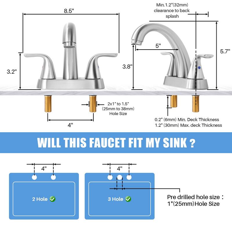 WOWOW 4 in. Centerset Double Handle High Arc Bathroom Sink Faucet