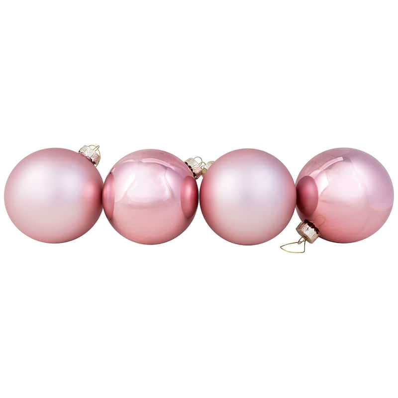 2-Finish Glass Christmas Ball Ornaments - 4" (100mm) - Rose Gold - 4ct