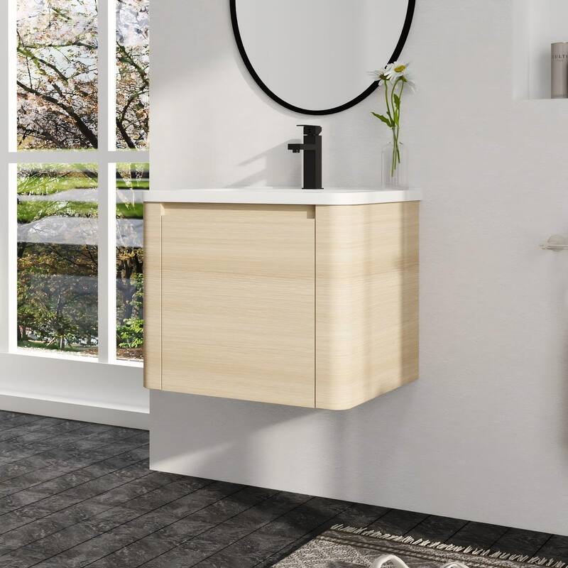 Malwee 24"/36"/48"/60" Floating Bathroom Vanity, Wall Mounted Bathroom Vanity with Ceramic Sink,Soft Close Door and Shelf