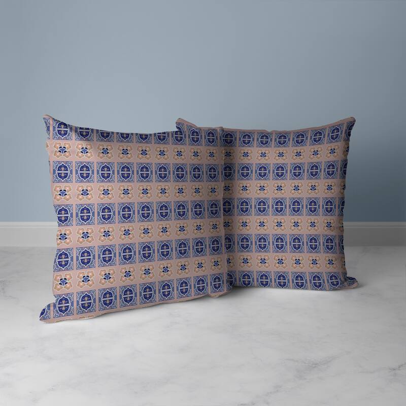 Blue And Silver Darbari Dynasty Indoor/Outdoor Throw Pillow Zipper