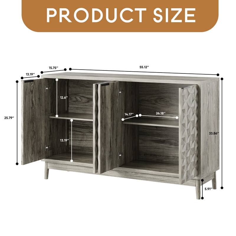 Modern Style Buffet Cabinet,Sideboard Buffet Cabinet With Storage,Storage Cabinet with 4 Diamond-shaped relief Doors