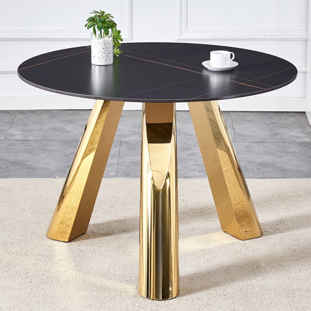 42 Inch Granite Round Dining Table Coffee Table with Stainless Steel Legs