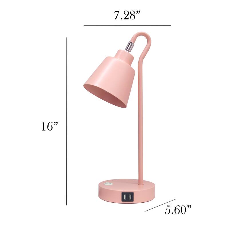 Modern Metal Desk Lamp with Dual USB Charging Ports Adjustable Arm Multiple Colors - 7.28” x 5.60” x 16”