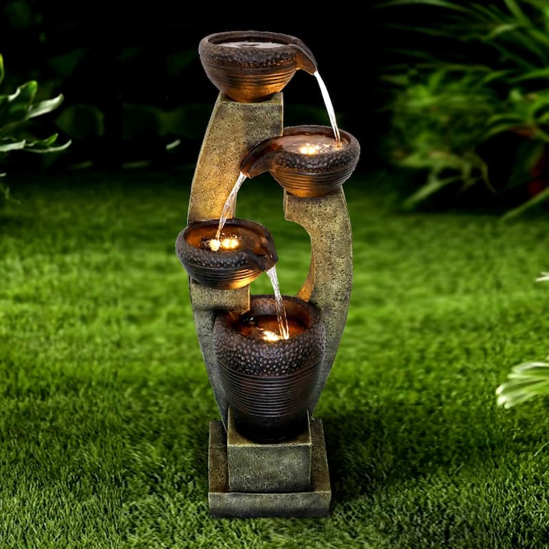 40-inch H Modern Outdoor Fountain - Outdoor Garden Fountain for Patio - Floor - Polyresin