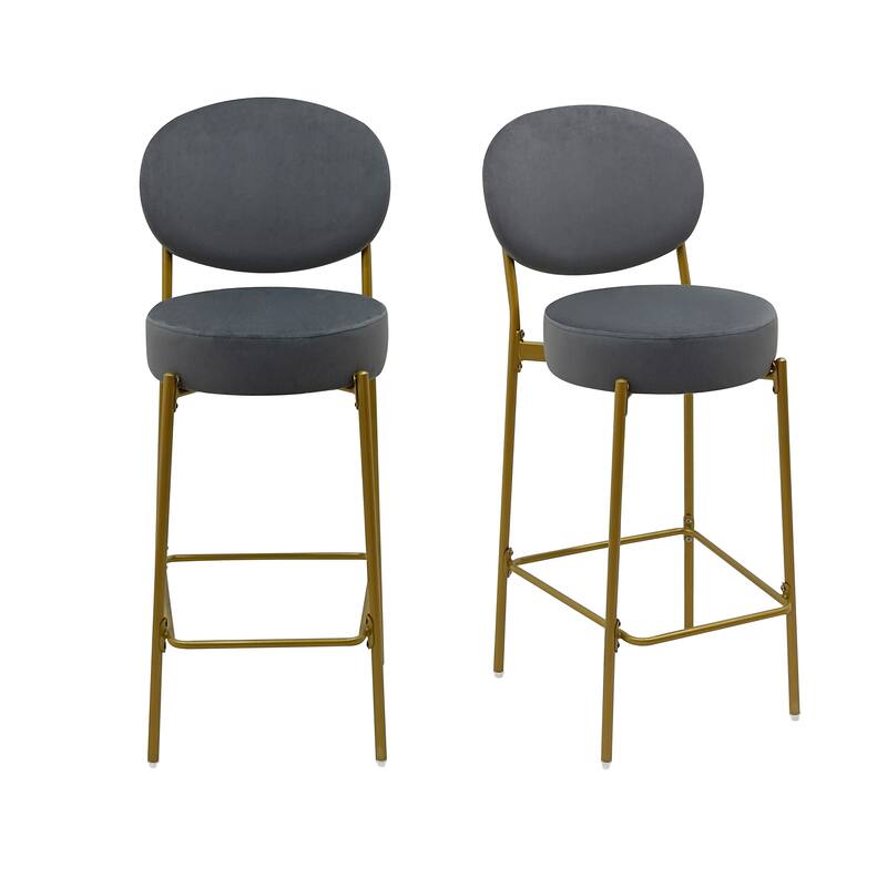 2-Pack Modern Velvet Bar Stools with Gold Metal Legs Accent Round Counter Stools for Kitchen Island, Home Bar