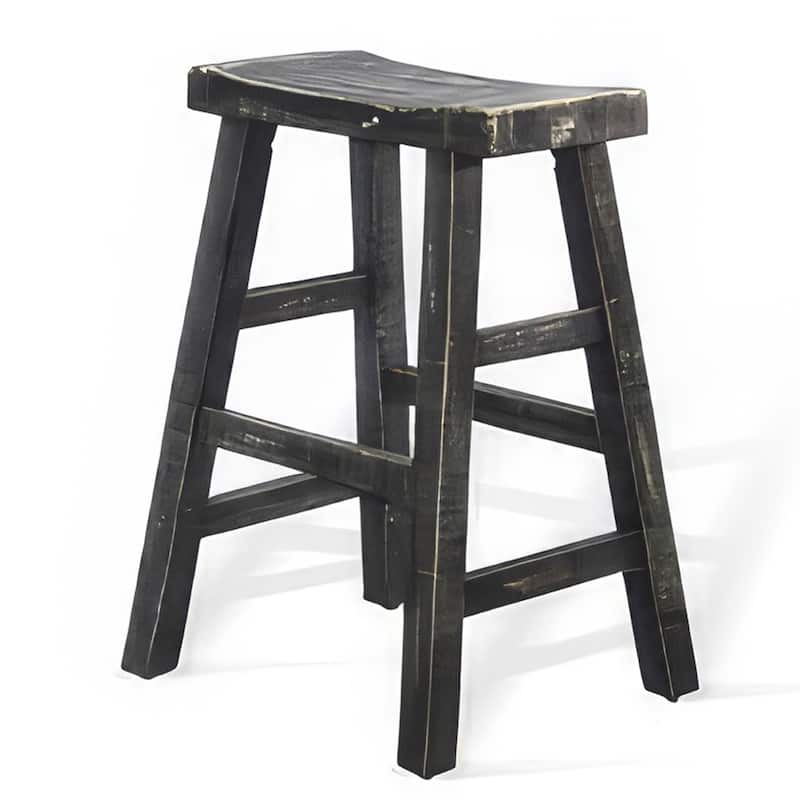 Rena Counter Stool Set of 2, Saddle Seat, Black Sand Mahogany Wood