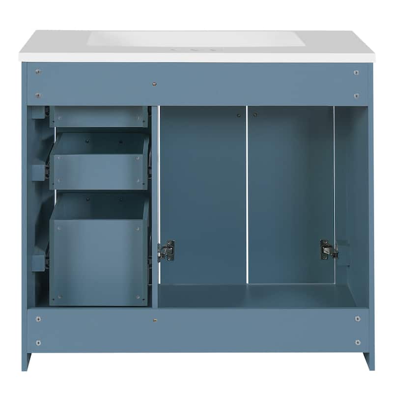 36'' Freestanding Bathroom Vanity with Sink, Solid Wood Frame, 3 Drawers