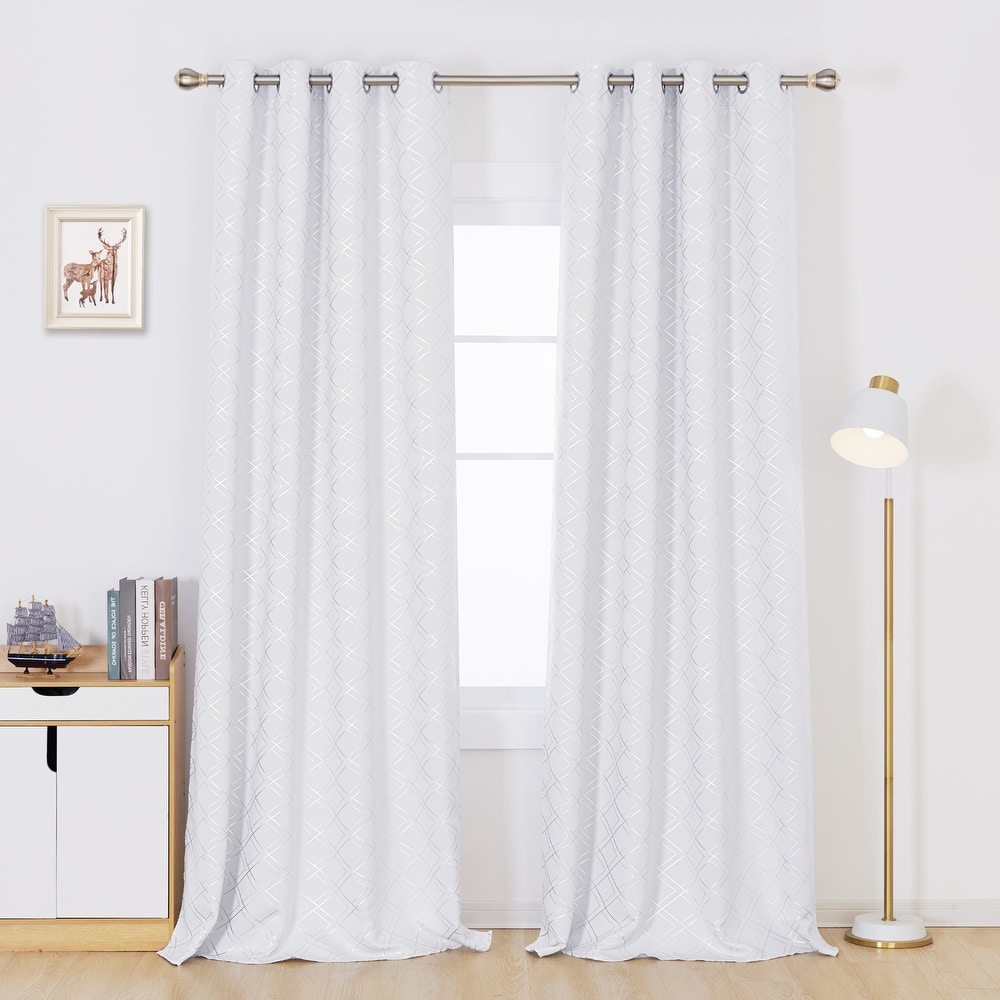 Deconovo Silver Geometric Curtain Panel Pair(2 Panel)