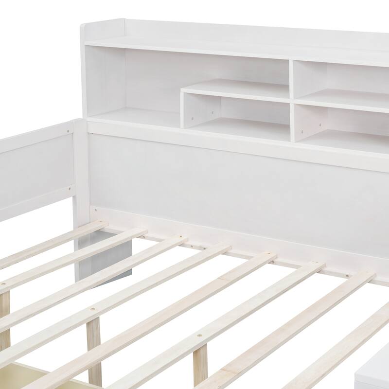 Modern Wooden Multi-functional Daybed with Storage Shelves and Drawers