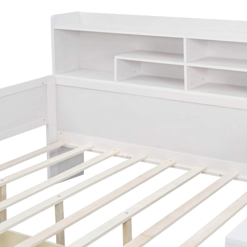 Multi-functional Wooden Full Size Daybed with Storage Shelves, Drawers, and Study Desk