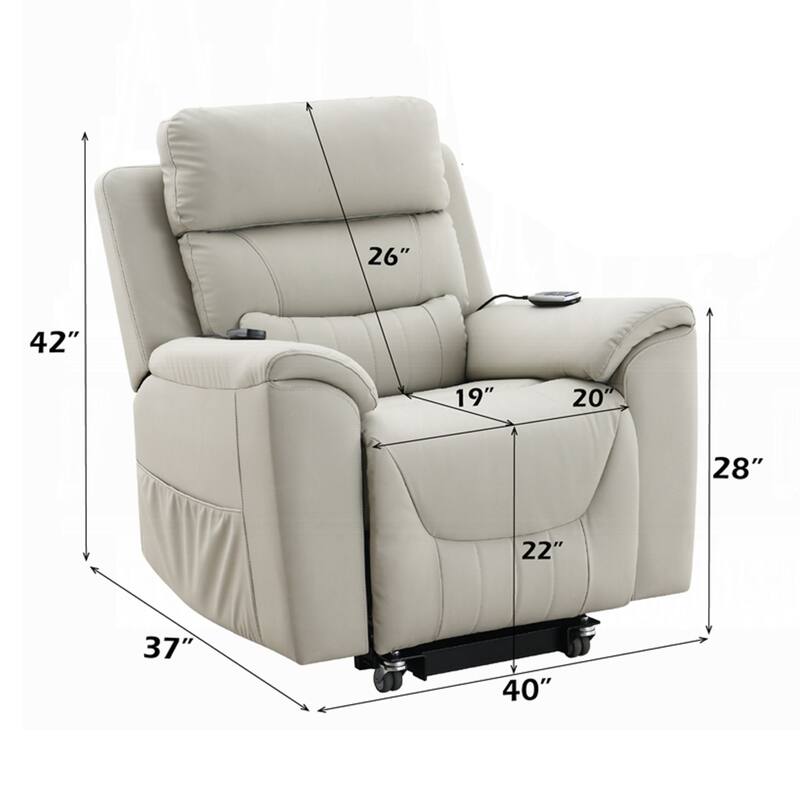 Arshie Power Lift Recliner Chair, Heating n Massage, Gray Faux Leather