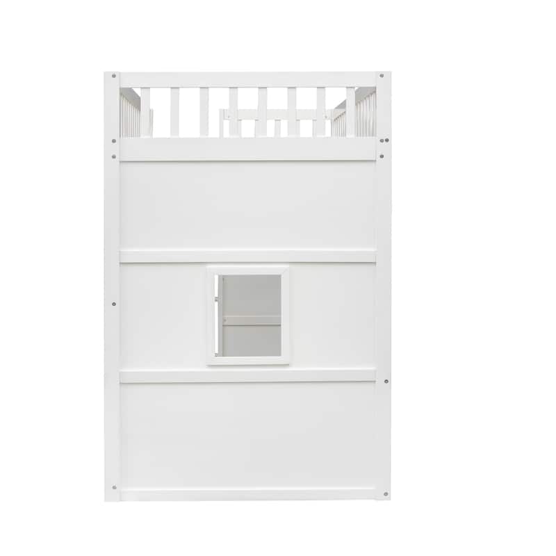 Twin Size Solid Wood House Loft Bed with Ladder for Kids