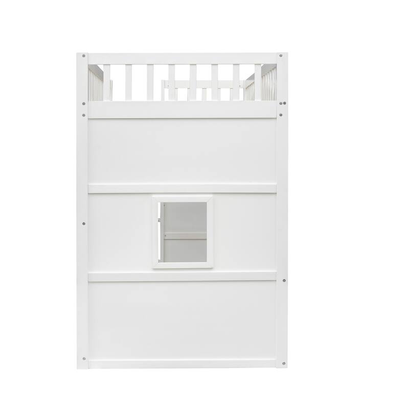 White Twin Size Loft Bed with Ladder, Solid Pine Wood Construction, Elegant Design