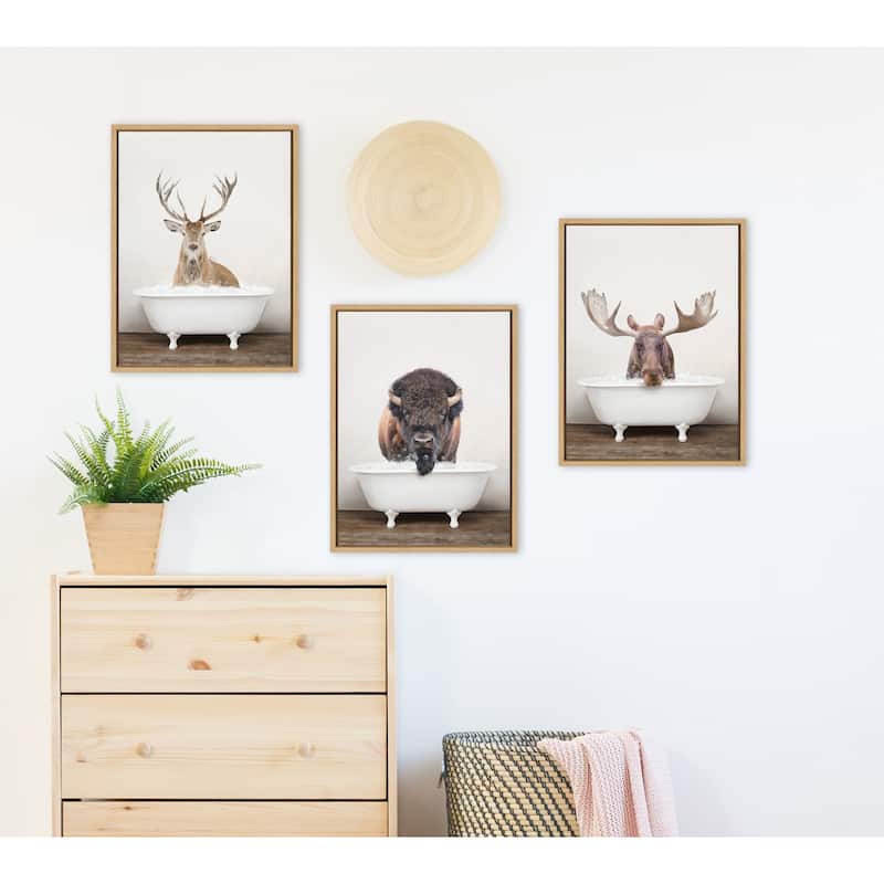 Kate and Laurel Sylvie Moose Bubble Bath Framed Canvas by Amy Peterson
