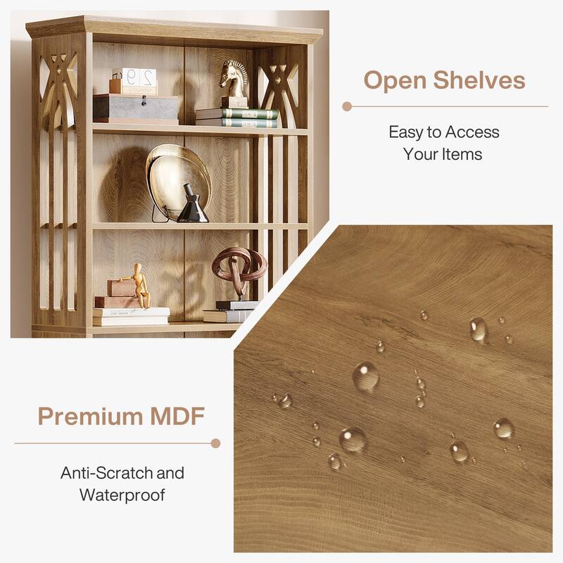 6 Tier Bookshelf, 75 Inch Tall Bookcase, Freestanding Display Shelves - Light Brown