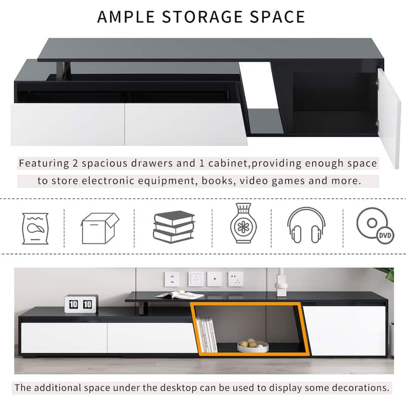 Rectangle Extendable TV Stand with 2 Drawers