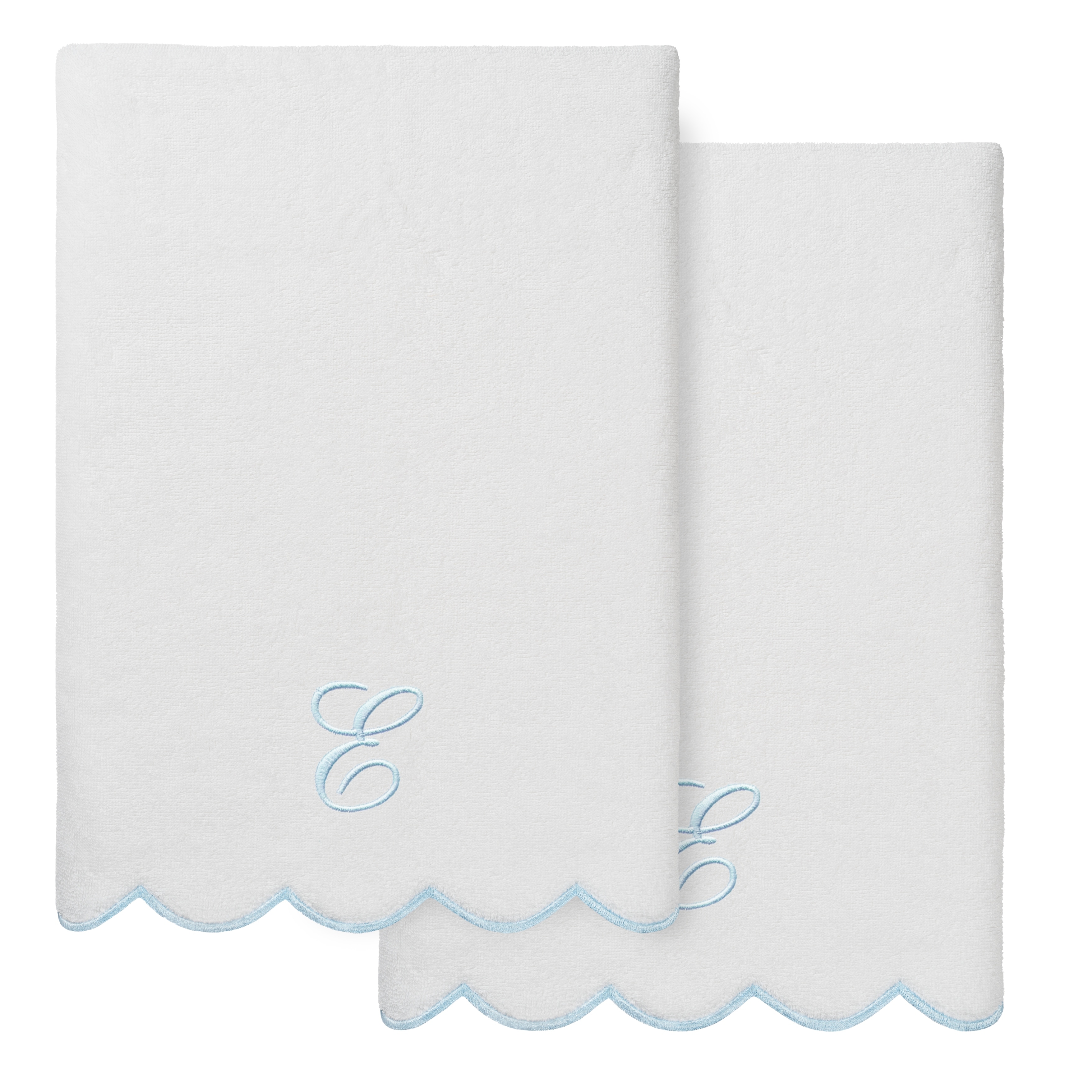 Authentic Hotel and Spa 100% Turkish Cotton Blue ADORNIA Scallop Personalized 2 Piece Bath Towel Set - 2 Bath Towels