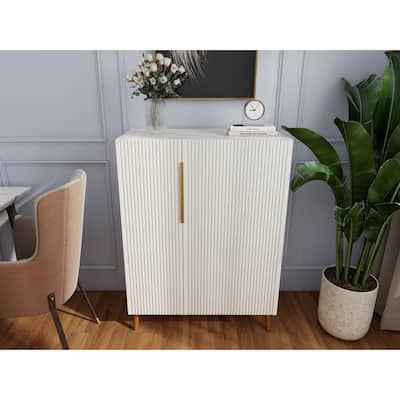 Modern White Sideboard Cabinet with Gold Handles for Kitchen, Dining Room Furniture Organizer