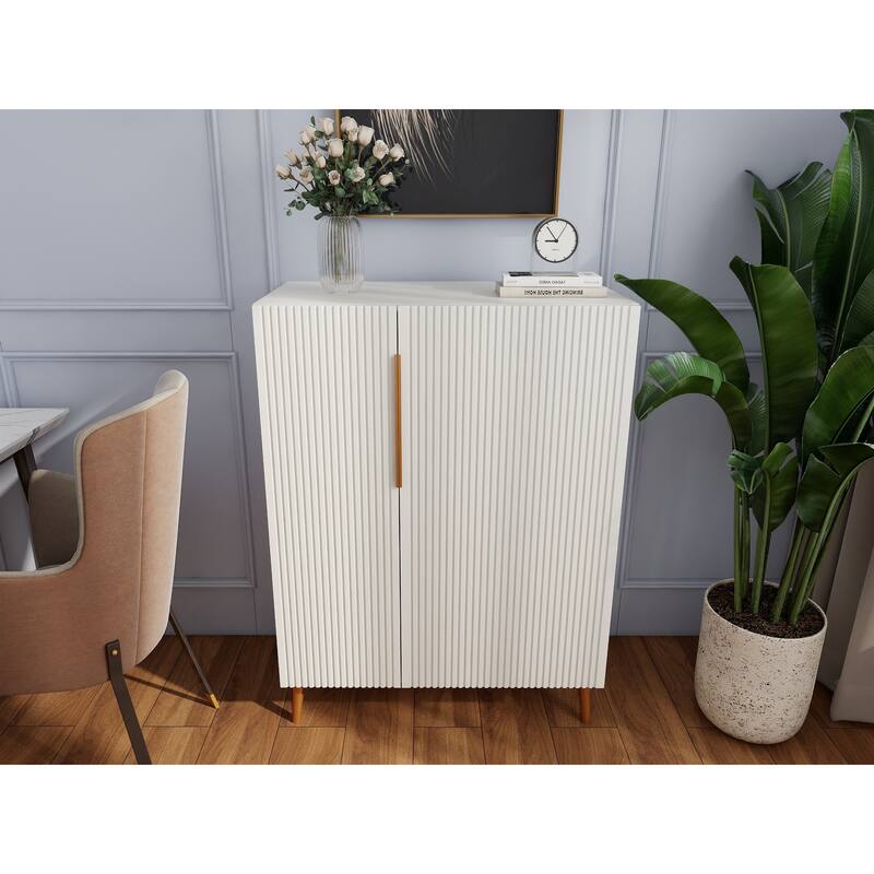 Modern White Sideboard With Gold Handles - Kitchen & Dining Room Storage Cabinet