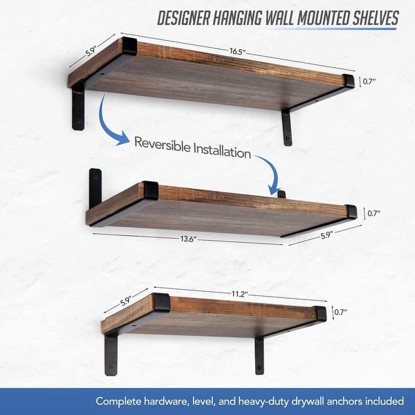 Rustic Grey Wall Mounted Shelves with Reversible Brackets, Storage Rack