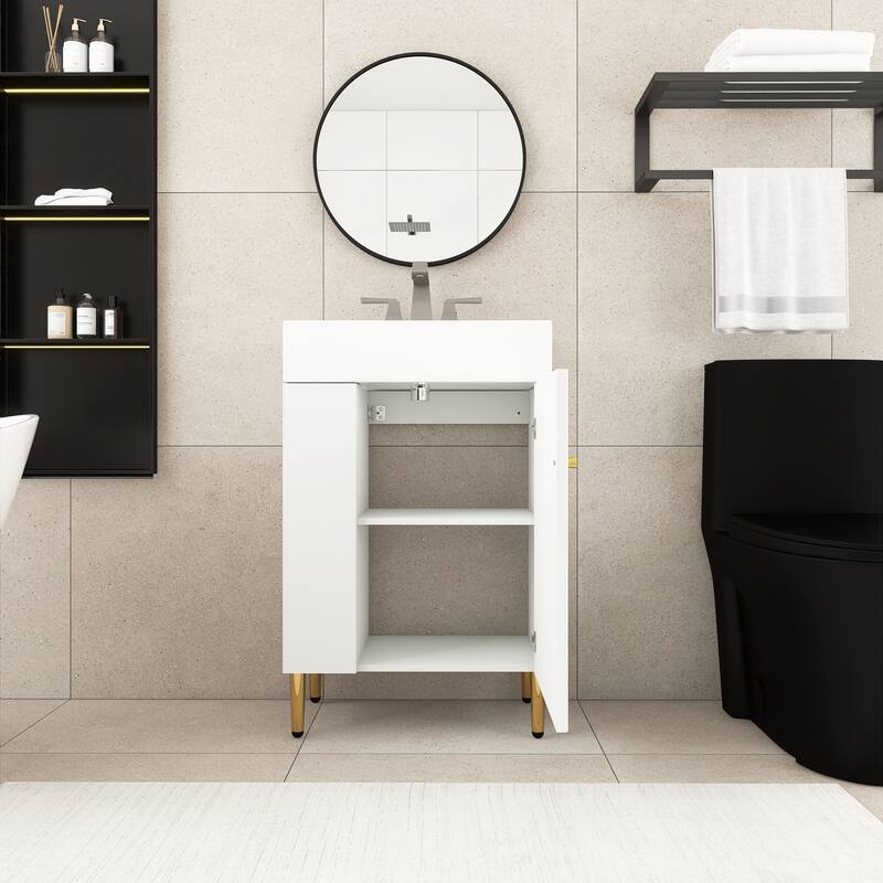 21.6 in. Freestanding Bath Vanity in White with White Ceramic Top