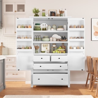 72" Tall Farmhouse Kitchen Freestanding Pantry Cabinet with 2 Shaker ...