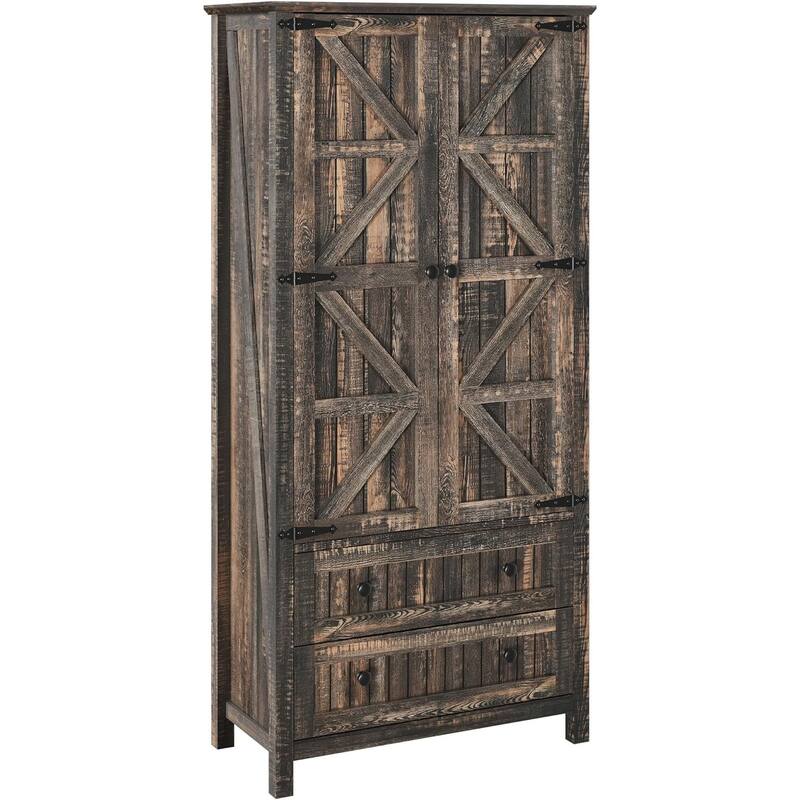 64" Farmhouse Tall Kitchen Pantry Storage Cabinet with 2 Drawers & Doors