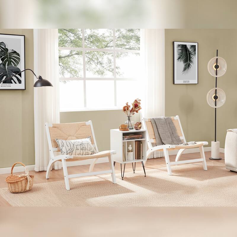 Modern Accent Chairs for Living Room,Accent Chair,Side Chair Natural Wood Woven Weave Paper Rope Seat
