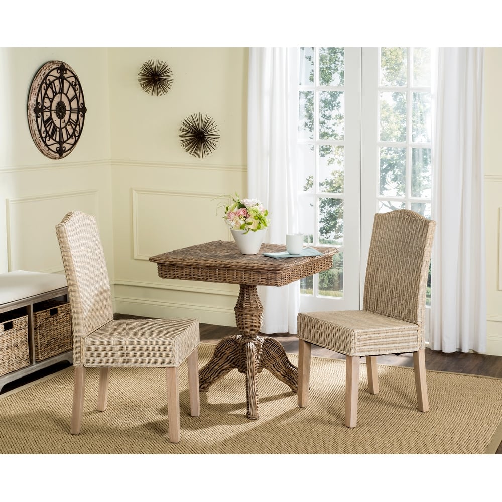 SAFAVIEH Margreet Grey Wicker Dining Chair (Set of 2) - 17.3" x 22" x 38.5" - 17"Wx22"Dx39"H