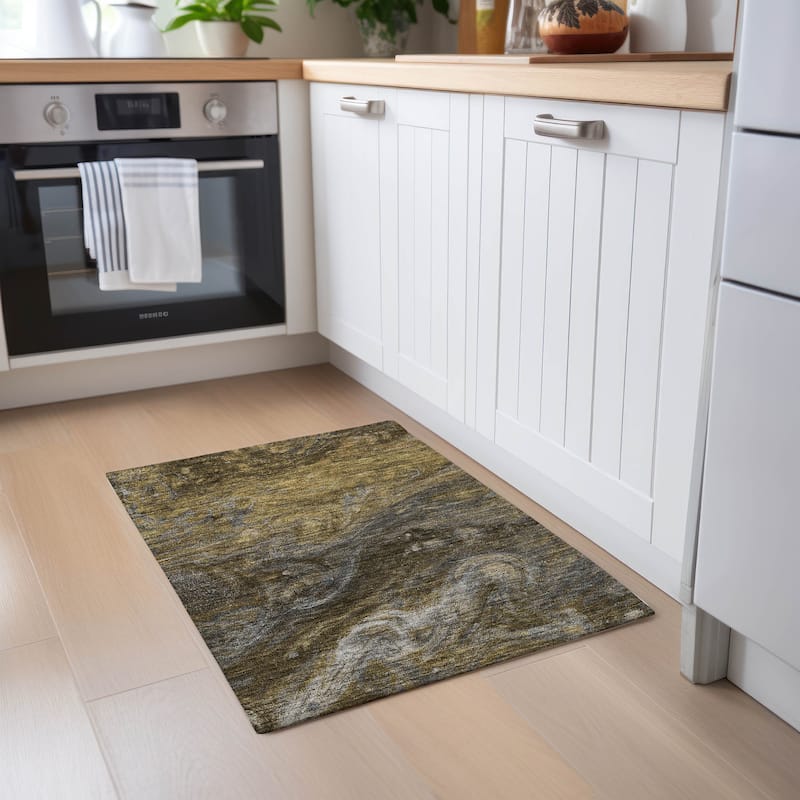 Machine Washable Indoor/ Outdoor Chantille Modern Abstract Rug - Brown - 1'8" x 2'6"