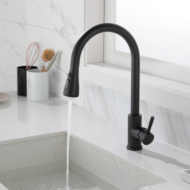 Black Kitchen Faucets w/Pull Down Sprayer Single Hole Kitchen Faucet