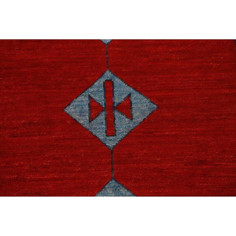 Hand Knotted Oriental 100% Wool Carpet Traditional Geometric Red Kazak Runner Rug - 14' 10'' X 2' 7''