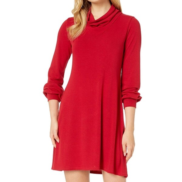 red cowl neck sweater dress