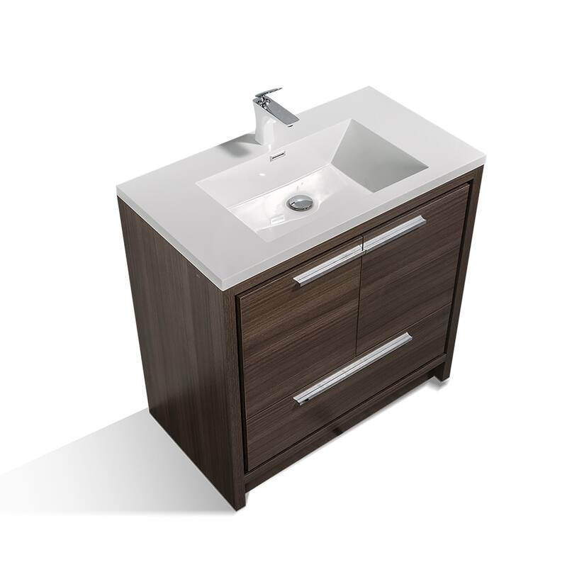 Freestanding Bathroom Vanity Set in Grey Oak with Integrated Solid Surface Sink