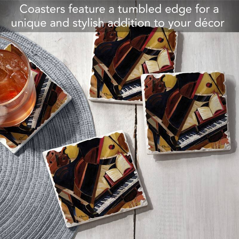 Abstract Piano 4-Pack Absorbent Stone Coasters with Protective Cork Backing 4" Square Made in The USA Easily Wipes Clean