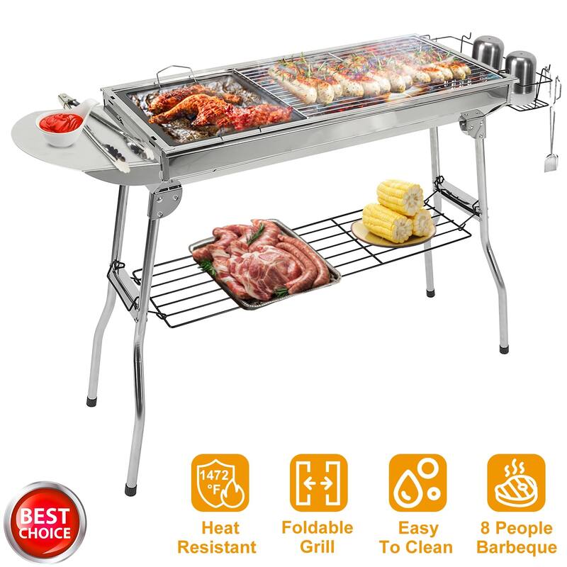 Portable Charcoal Grill Foldable BBQ Suitcase Grill for Camping - 38.98 x 13.39 x 27.56in