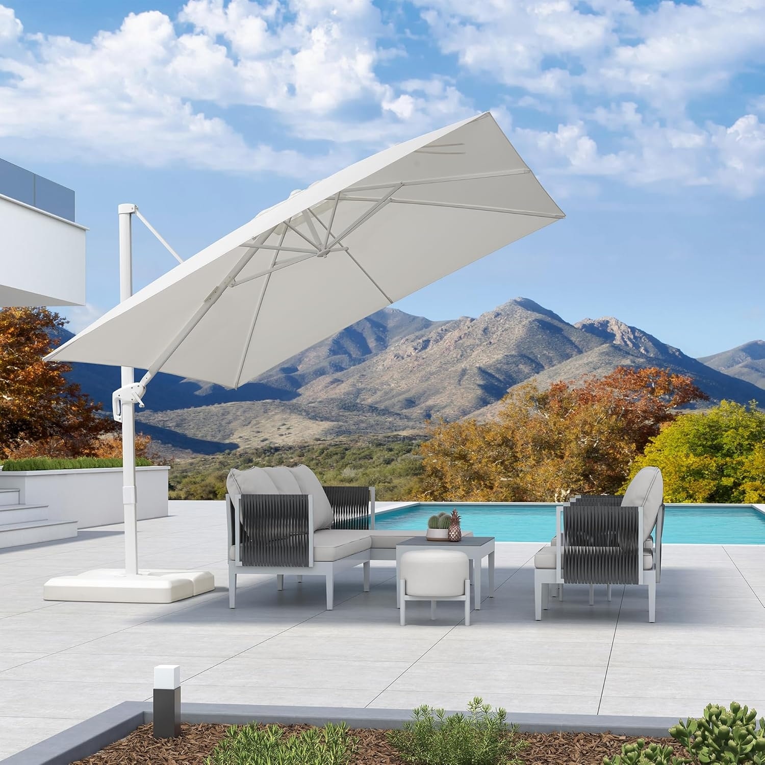 large patio umbrellas white or grey Fringe 9 Ft Crank Grey/White Outdoor Umbrella Classic Octagonal Aluminum Wood : Patio, Lawn & Garden duty 1.49 in Safavieh Venice 11Ft Crank Umbrella