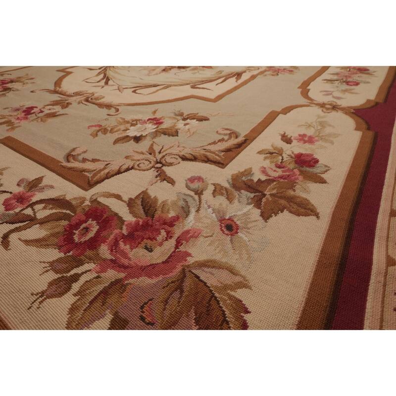 7x9'11'' Hand Woven Wool Ivory French Aubusson European Classic Rug - 7' x 9' 11''