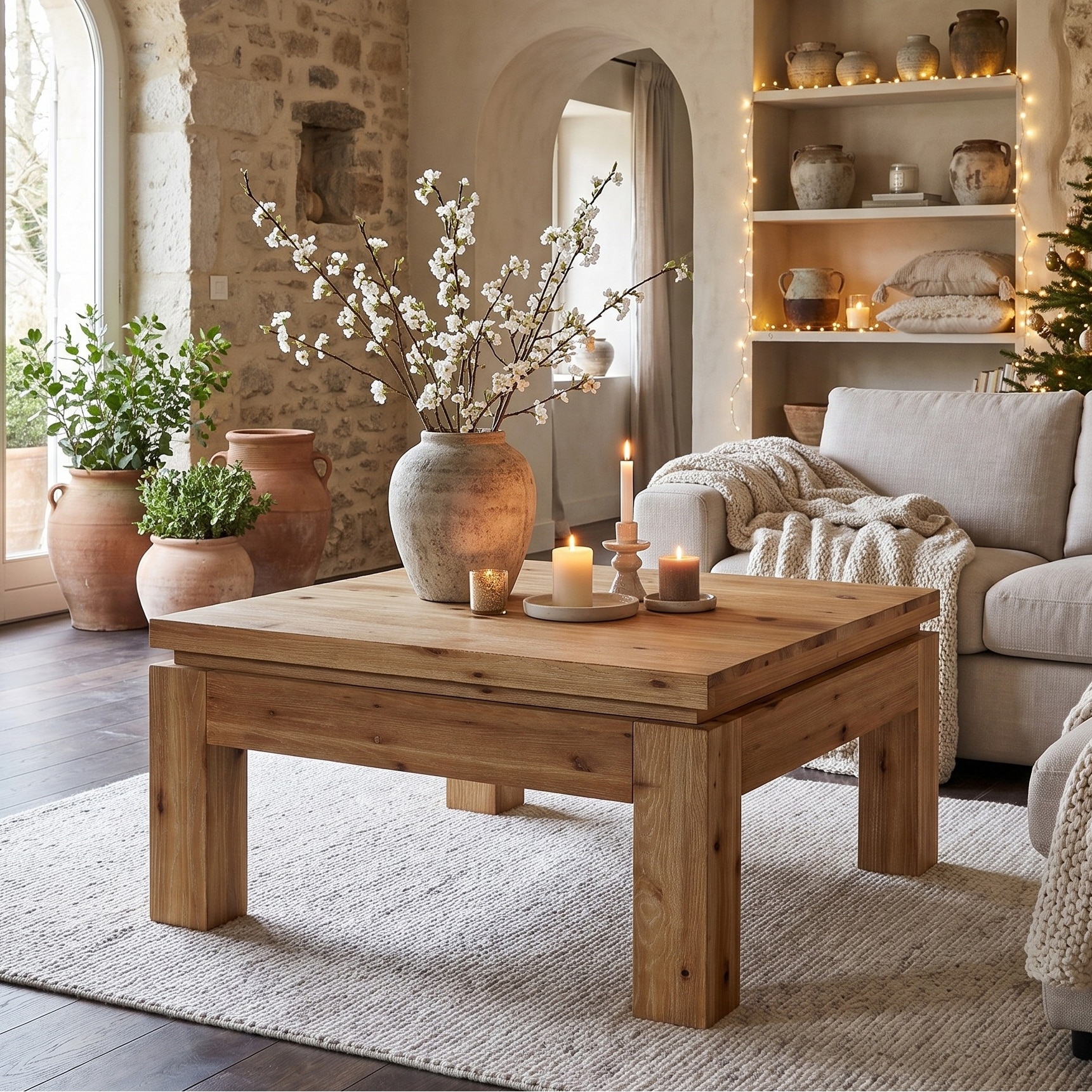 31.5" Square Coffee Table, Farmhouse Solid Wood Coffee Table